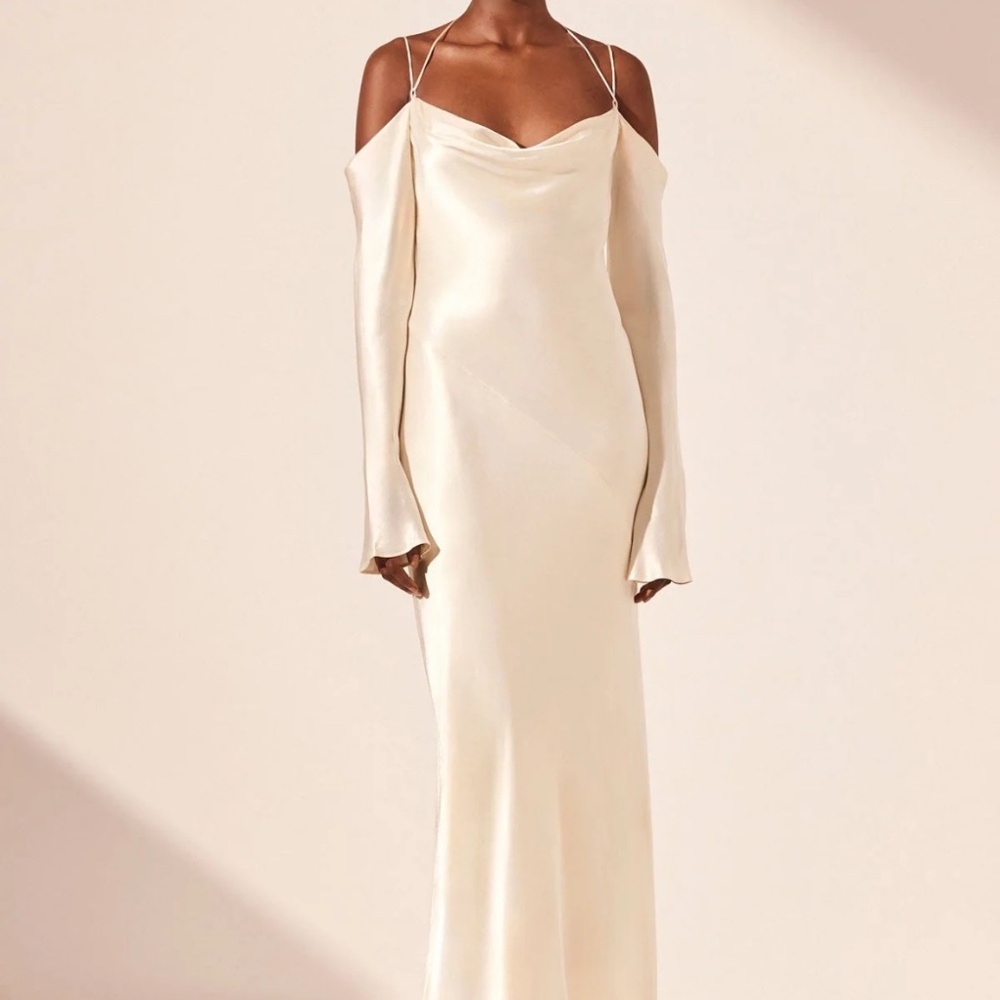 Shona Joy La Lune Asymmetrical Tie Maxi Dress in Cream